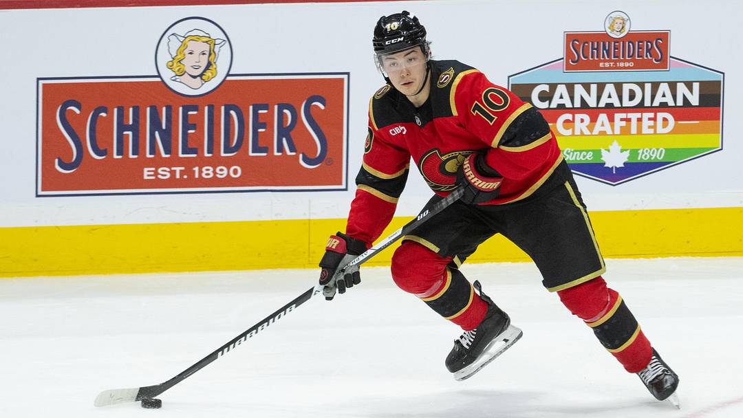 Apr 2, 2026; Ottawa, Ontario, CAN; Ottawa Senators defenseman Jordan Spence (10) skates with the puck in the third period against the Buffalo Sabres at the Canadian Tire Centre. Mandatory Credit: Marc DesRosiers-IMAGN Images Apr 2, 2026; Ottawa, Ontario, CAN; Ottawa Senators defenseman Jordan Spence (10) skates with the puck in the third period against the Buffalo Sabres at the Canadian Tire Centre. Mandatory Credit: Marc DesRosiers-IMAGN Images
