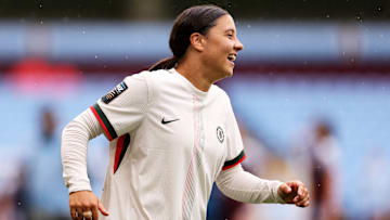 Chelsea FC's Sam Kerr celebrates in match against Aston Villa