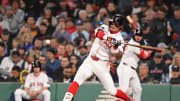 May 16, 2024; Boston, Massachusetts, USA;  Boston Red Sox center fielder Jarren Duran (16) hits.