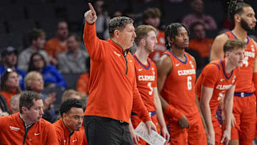 Mar 14, 2025; Charlotte, NC, USA; Clemson Tigers head coach Brad Brownell during the second half against the Louisville Cardinals at Spectrum Center. Mandatory Credit: Jim Dedmon-Imagn Images