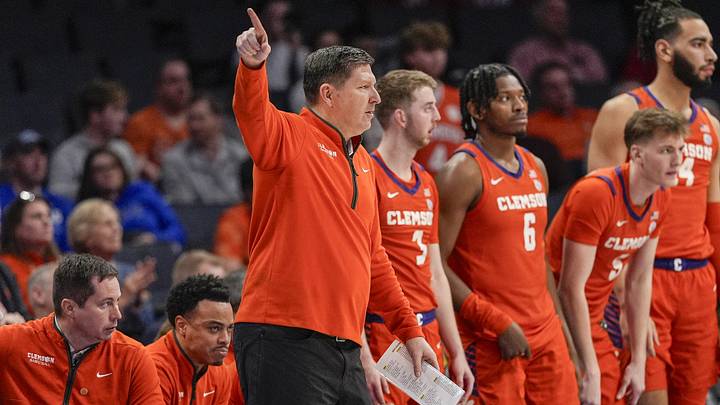 Mar 14, 2025; Charlotte, NC, USA; Clemson Tigers head coach Brad Brownell during the second half against the Louisville Cardinals at Spectrum Center. Mandatory Credit: Jim Dedmon-Imagn Images