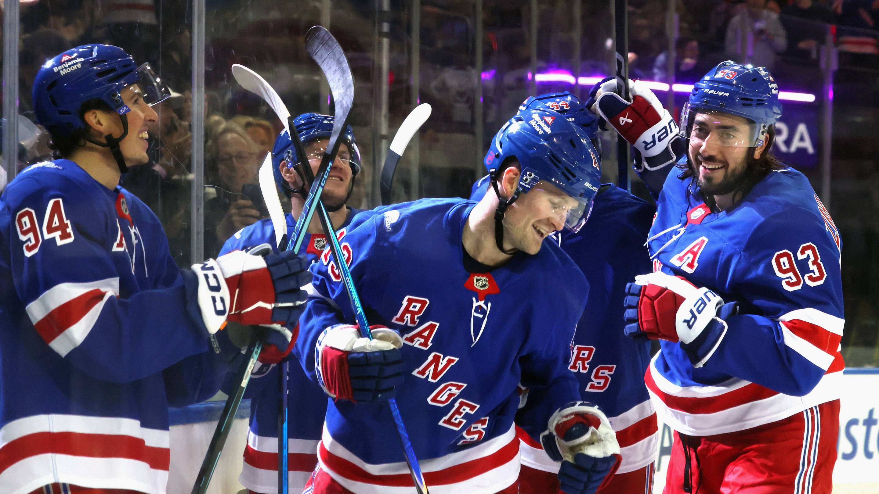 Alexis Lafrenière owns rivalry night with hat trick in Rangers’ fourth straight win