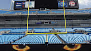 Aug 9, 2013; Charlotte, NC, USA; A general view of the goalposts in the end zone before the game between the Carolina Panthers and the Chicago Bears at Bank of America Stadium.  Mandatory Credit: Sam Sharpe-Imagn Images