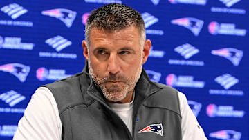 May 9, 2025; Foxborough, MA, USA;  New England Patriots head coach Mike Vrabel speaks the to media during a press conference at Gillette Stadium. Mandatory Credit: Eric Canha-Imagn Images