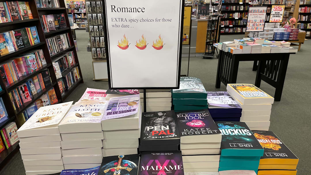 Spice romance books displayed at Barnes & Noble. Photographed by Kimberley Spinney