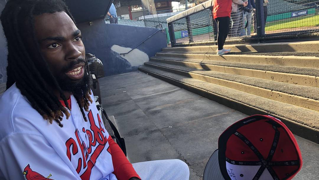 St. Louis Cardinals second base prospect Tre Richardson, of the Peoria Chiefs, has a Bible verse inside the bill of his ballcap and a memorial marking the date of his grandfather's death. St. Louis Cardinals second base prospect Tre Richardson, of the Peoria Chiefs, has a Bible verse inside the bill of his ballcap and a memorial marking the date of his grandfather's death.