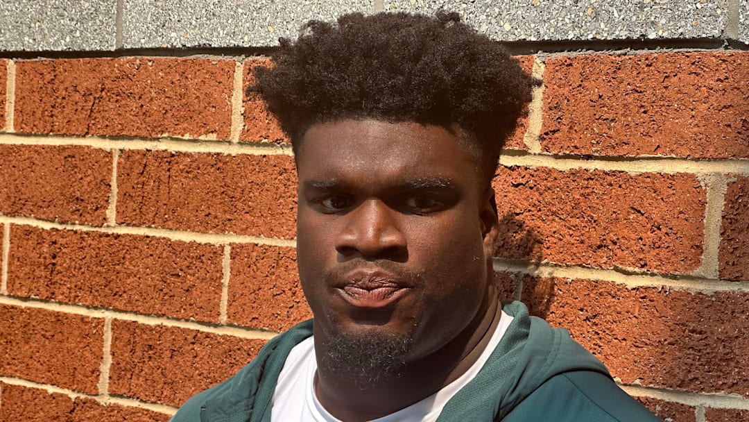 Eagles NT Jordan Davis speaks with reporters after an OTA practice on June 3, 2025.