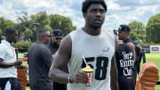 Eagles edge defender Jalyx Hunt. 