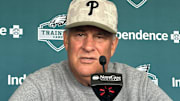 Eagles DC Vic Fangio speaks to reporters prior to practice on July 24, 2025.