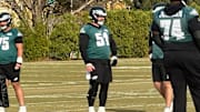 Eagles Pro Bowl center Cam Jurgens at practice on Nov. 13, 2025