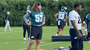 Eagles long snapper Cal Adomitis at practice.