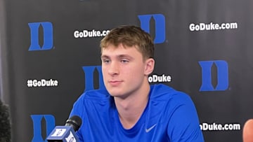 Duke basketball freshman Cooper Flagg on Sept. 27, 2024, at the Blue Devils' annual preseason media day.