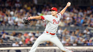 Jun 22, 2015; Bronx, NY, USA; Philadelphia Phillies relief pitcher Jake Diekman (63) pitches against the New York Yankees during the fifth inning at Yankee Stadium. Mandatory Credit: Brad Penner-Imagn Images