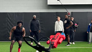 Georgia linebacker/edge rusher Jalon Walker and defensive end Mykel Williams at a private workout before NFL draft on April 17. 2025