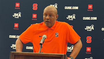 Syracuse men's basketball head coach Adrian Autry answers questions at media day.