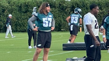 Eagles long snapper Cal Adomitis at practice.