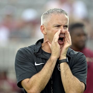 Sep 2, 2024; Tallahassee, Florida, USA; Florida State Seminoles head coach Mike Norvell before the game against the Boston College Eagles at Doak S. Campbell Stadium. Mandatory Credit: Melina Myers-USA TODAY Sports