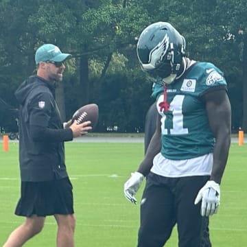 A.J. Brown gets ready to run a drlll during the Philadelphia Eagles mandatory minicamp in early June.