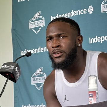 Eagles linebacker Devin White talks after Day 2 of training camp.