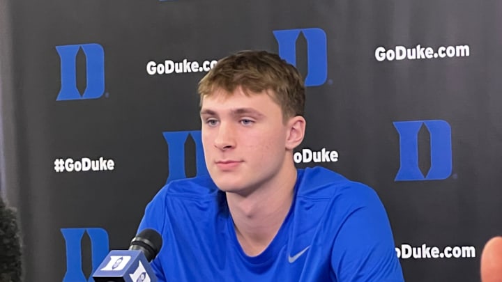 Duke basketball freshman Cooper Flagg on Sept. 27, 2024, at the Blue Devils' annual preseason media day.