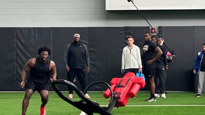 Georgia linebacker/edge rusher Jalon Walker and defensive end Mykel Williams at a private workout before NFL draft on April 17. 2025
