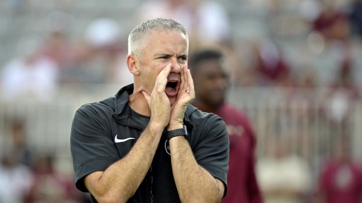 Sep 2, 2024; Tallahassee, Florida, USA; Florida State Seminoles head coach Mike Norvell before the game against the Boston College Eagles at Doak S. Campbell Stadium. Mandatory Credit: Melina Myers-USA TODAY Sports