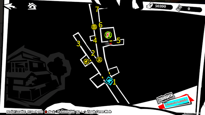 A map of Zoshigaya with all the locations of Tabby's Treasures marked.