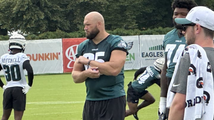 Eagles OT Lane Johnson mossed practice on July 29 with a toe injury.