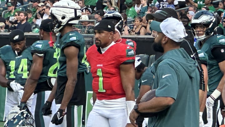 Eagles quarterback Jalen Hurts at open practice at Lincoln Financial Field on Aug, 1, 2024