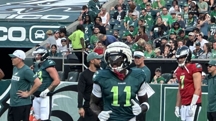 Eagles WR A.J. Brown at open practice.