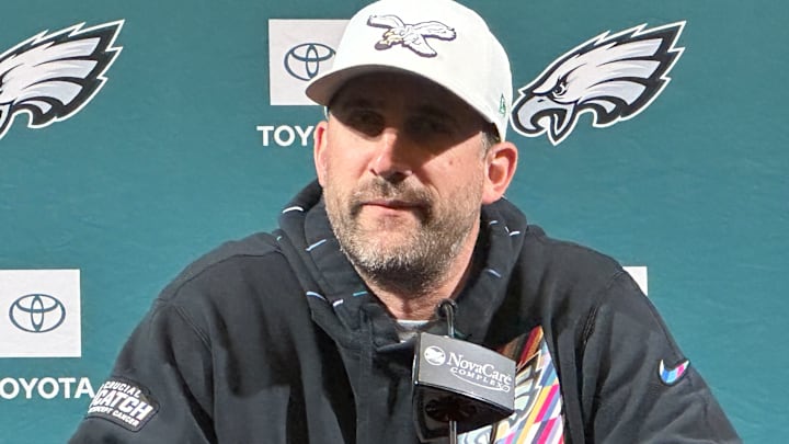 Nick Sirianni talks with reporters a day after his multi-year contract extension was announced.