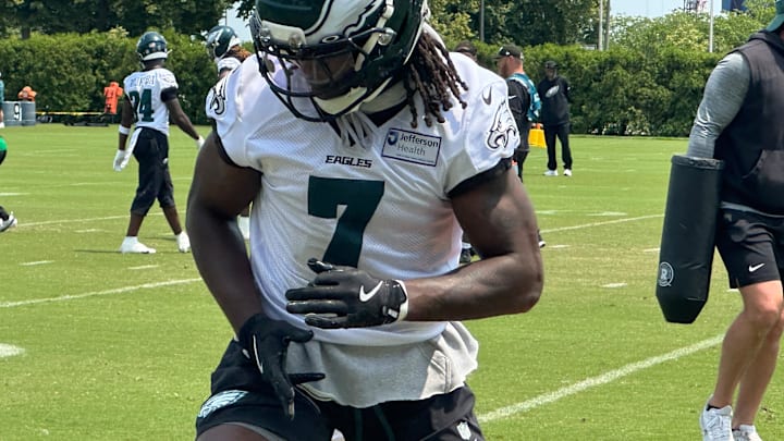 Cornerback Kelee Ringo goes through a drill during an Eagles OTA practice on June 3, 2025.