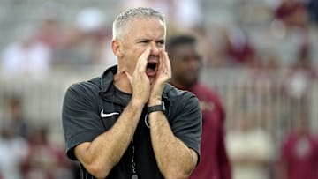 Sep 2, 2024; Tallahassee, Florida, USA; Florida State Seminoles head coach Mike Norvell before the game against the Boston College Eagles at Doak S. Campbell Stadium. Mandatory Credit: Melina Myers-Imagn Images