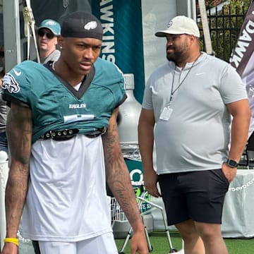 Eagles DeVonta Smith takes field during training camp.