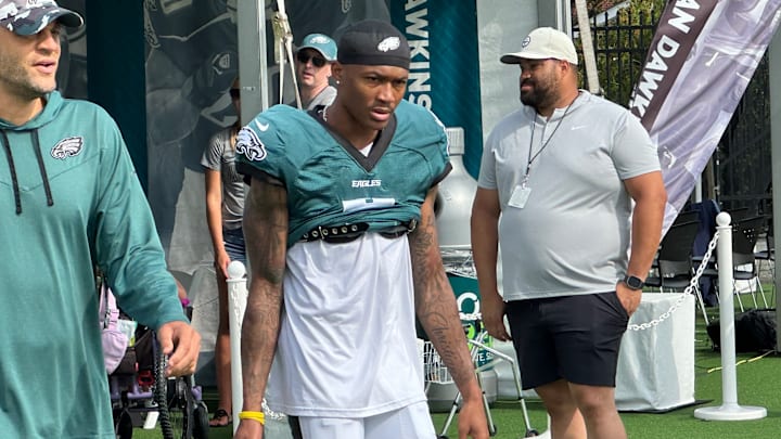 Eagles DeVonta Smith takes field during training camp.