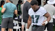 Nakobe Dean takes the field during Eagles training camp.