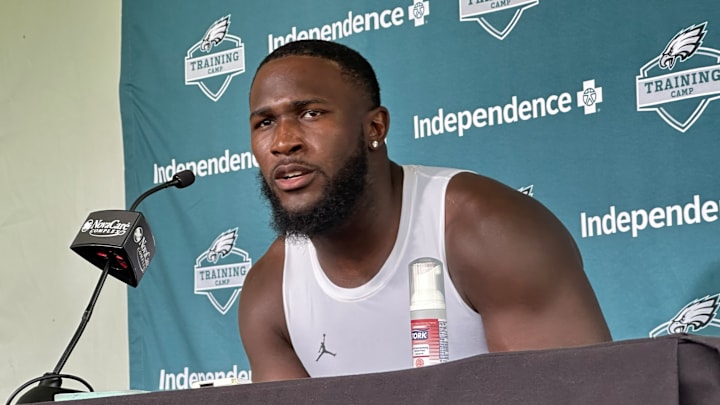 Eagles linebacker Devin White talks after Day 2 of training camp.