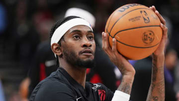 Dec 18, 2023; Toronto, Ontario, CAN; Toronto Raptors forward Jalen McDaniels (2) takes jump shots against the Charlotte Hornets during the pre game warmup at Scotiabank Arena. Mandatory Credit: Nick Turchiaro-USA TODAY Sports