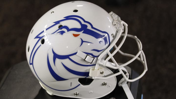 Nov 22, 2014; Laramie, WY, USA; A general view of the Boise State Broncos helmet before the game against the Wyoming Cowboys at War Memorial Stadium. Mandatory Credit: Troy Babbitt-USA TODAY Sports