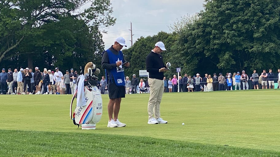 Rory McIlroy prepares for a shot at the PGA Championship.