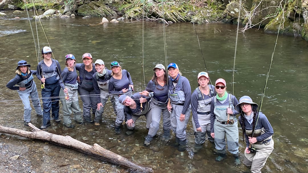 A Group Women Fly Fishing and Having Fun on the River