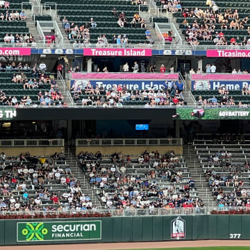 Minnesota Twins third baseman Royce Lewis hit a solo homer during the fifth inning against the Tampa Bay Rays that broke the video board in the second deck of Target Field in Minneapolis on Wednesday, June 19, 2024. 