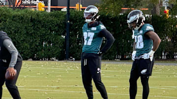 Will Jaire Alexander (right) join Quinyon Mitchell (left) in the starting lineup at cornerback in Week 10's matchup vs. the Green Bay Packers?