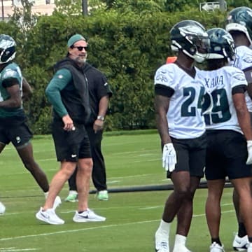 Eagles S Andrew Mukuba (No. 24) at rookie camp.