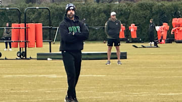 Eagles coach Nick Sirianni at a chilly and overcast Eagles practice on Nov. 19, 2025.