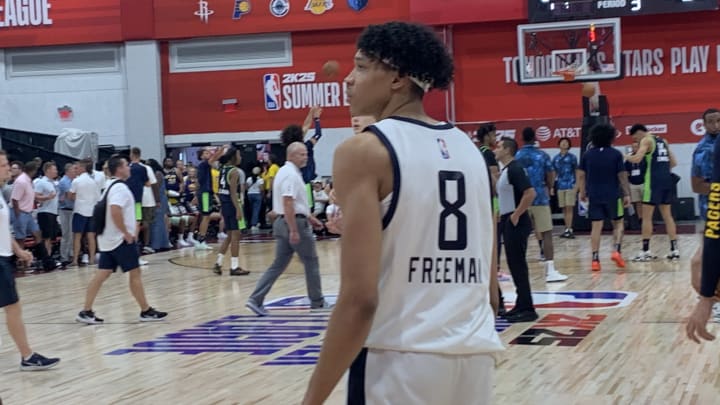 Indiana Pacers forward Enrique Freeman warms up before the second half of a summer league game between the Pacers and Minnesota Timberwolves (Mandatory Photo Credit: Tony East)