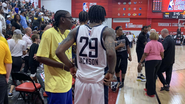 Indiana Pacers guard Quenton Jackson looks on during a 2024 summer league game against the Minnesota Timberwolves. (Mandatory Photo Credit: Tony East)