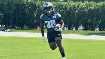Philadelphia Eagles running back Lew Nichols has "some juice" during first OTA of spring.