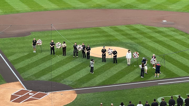 The Twins hold a tribute in honor of the Sept. 11, 2001, tragedy ahead of a game against the Los Angeles Angels on Wednesday, Sept. 11, 2024, at Target Field in Minneapolis. 