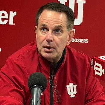 Indiana football coach Curt Cignetti speaks to reporters Nov. 1, 2025, after the Hoosiers' 56-10 victory over Maryland.